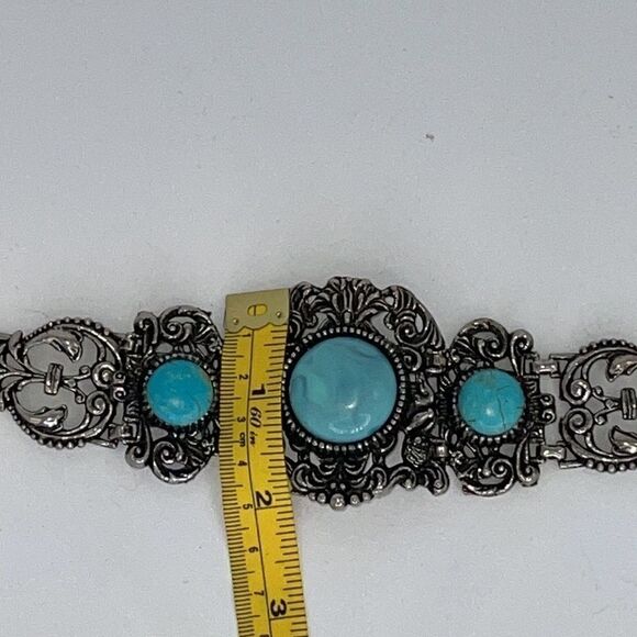 Huge oxidized silver tone and turquoise bracelet - Picture 8 of 8